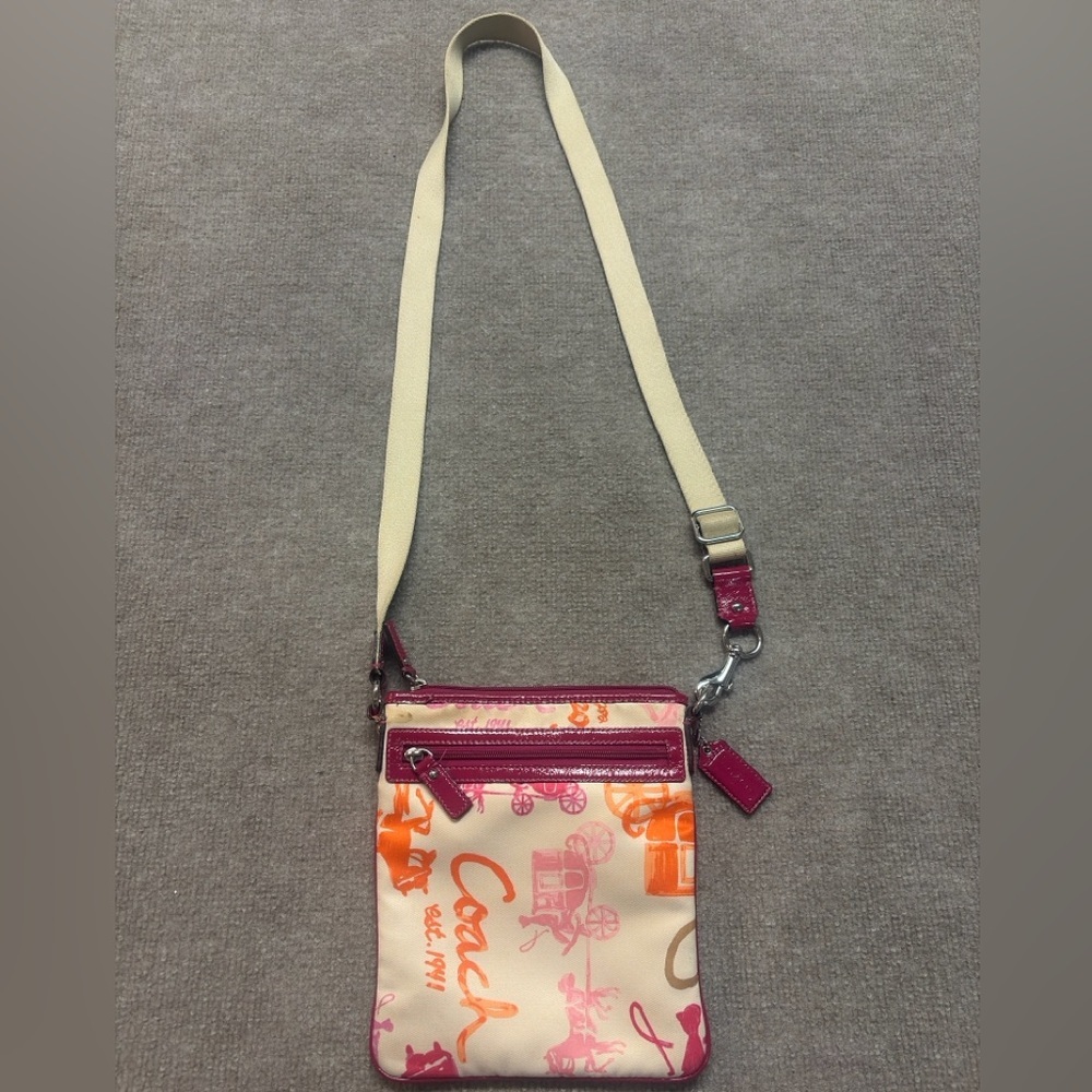 Coach Scribble Print Crossbody Bag Pink Orange Canvas Y2K Carriage Sm Purse 0708